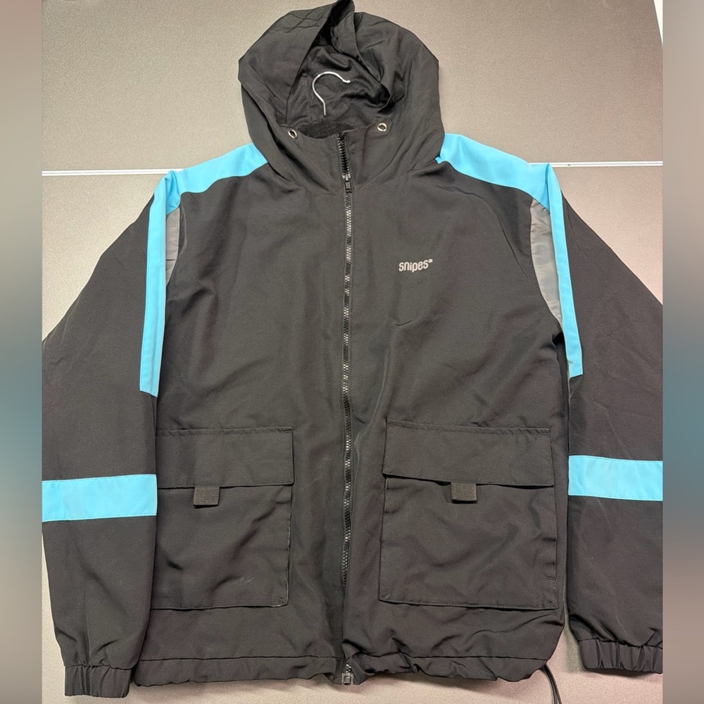 Snipes Men's‎ Color Block Hooded Windbreaker Lined Jacket Black/Blue/Gray-Size M